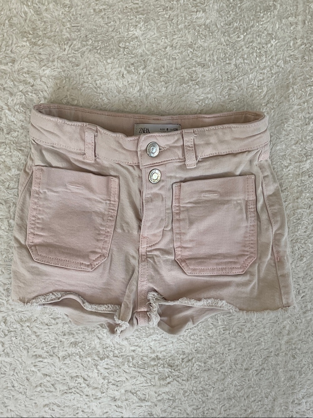 Zara Pale Blush Denim Shorts with Dual Front Patch Pockets